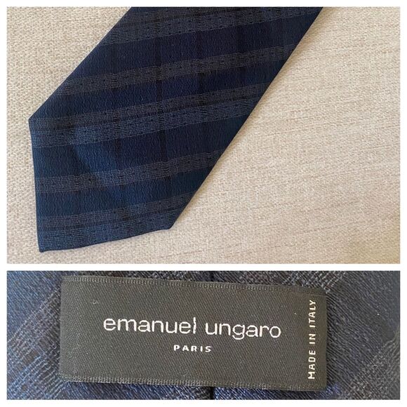 Emanuel Ungaro Blue Striped 100% Silk Men’s Tie - Picture 2 of 6